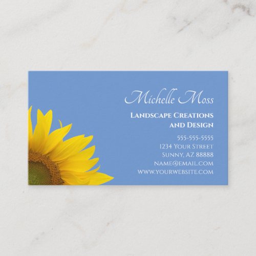 Yellow Sunflower Botanical Stylish Blue  Business Card