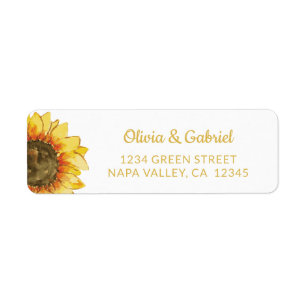 Yellow sunflower. Botanical wedding address Label