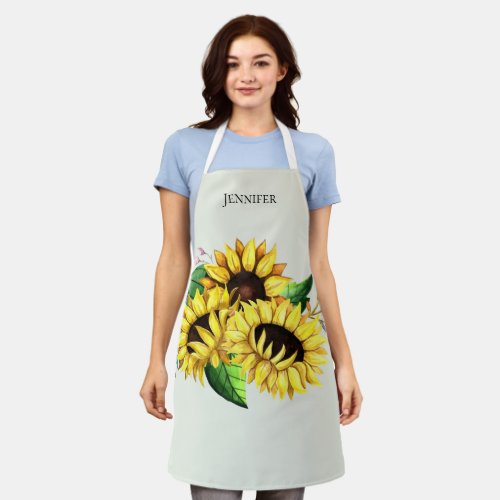 Yellow Sunflower Bouquet in Watercolor Apron