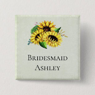Yellow Sunflower Bouquet in Watercolor Button