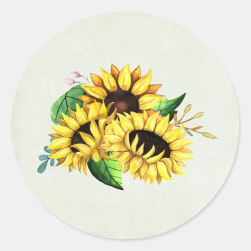 Yellow Sunflower Bouquet in Watercolor Classic Round Sticker