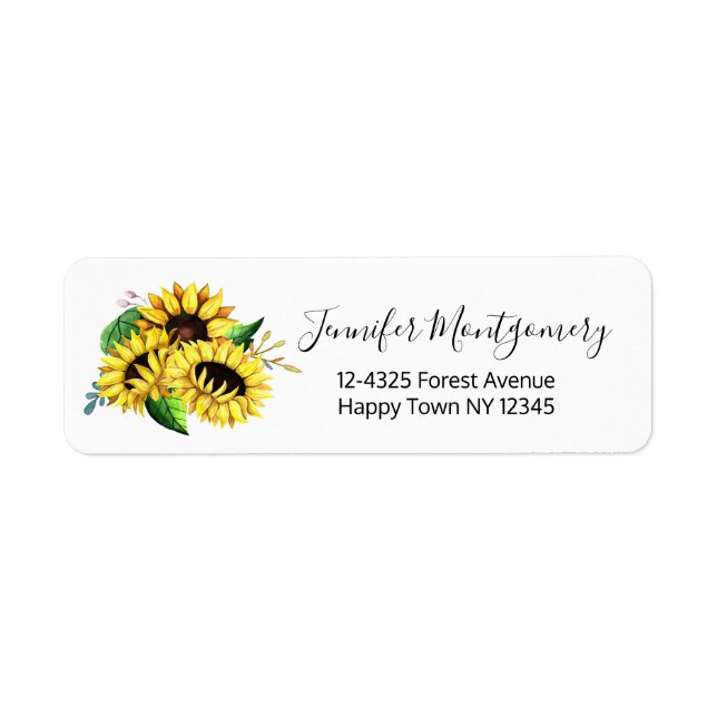  Yellow Sunflower Bouquet in Watercolor Label (Front)