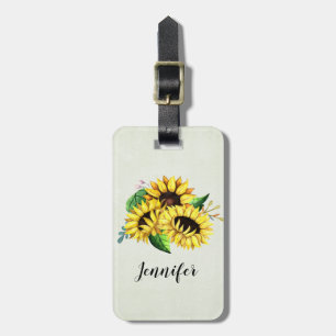 Yellow Sunflower Bouquet in Watercolor Luggage Tag