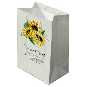 Yellow Sunflower Bouquet in Watercolor Medium Gift Bag