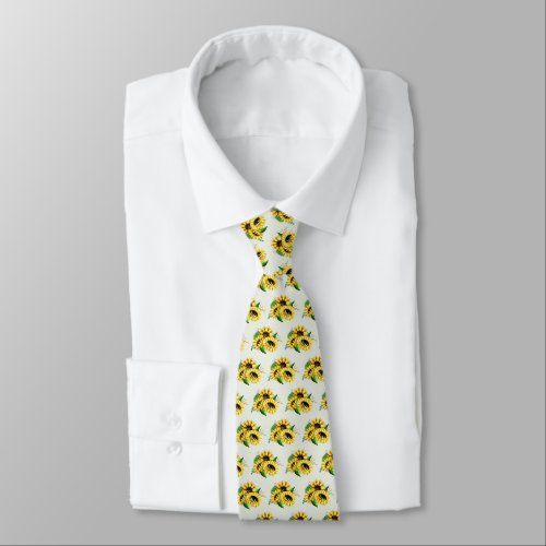 Yellow Sunflower Bouquet in Watercolor Neck Tie