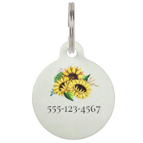 Yellow Sunflower Bouquet in Watercolor Pet ID Tag