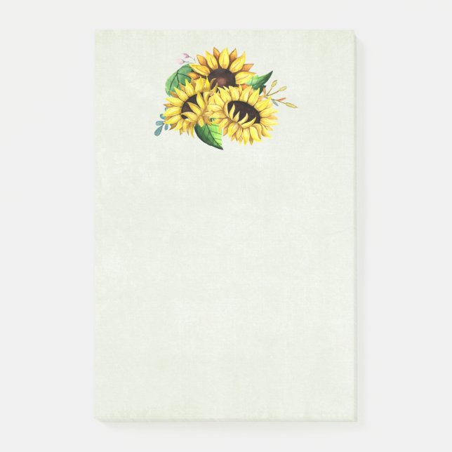 Yellow Sunflower Bouquet in Watercolor Post-it Notes (Front)