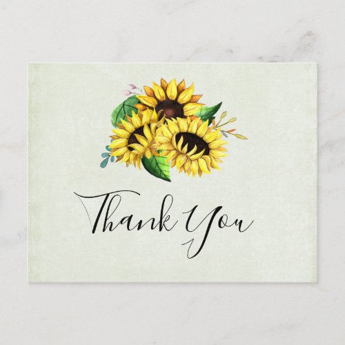 Yellow Sunflower Bouquet in Watercolor Postcard