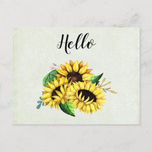 Yellow Sunflower Bouquet in Watercolor Postcard
