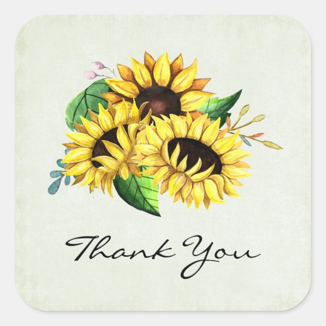 Yellow Sunflower Bouquet in Watercolor Square Sticker (Front)