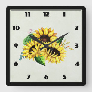 Yellow Sunflower Bouquet in Watercolor Square Wall Clock