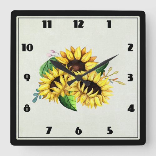 Yellow Sunflower Bouquet in Watercolor Square Wall Clock