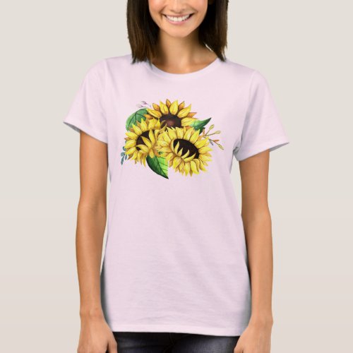 Yellow Sunflower Bouquet in Watercolor T_Shirt