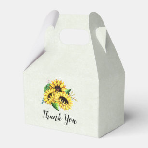 Yellow Sunflower Bouquet in Watercolor Thank You Favor Boxes