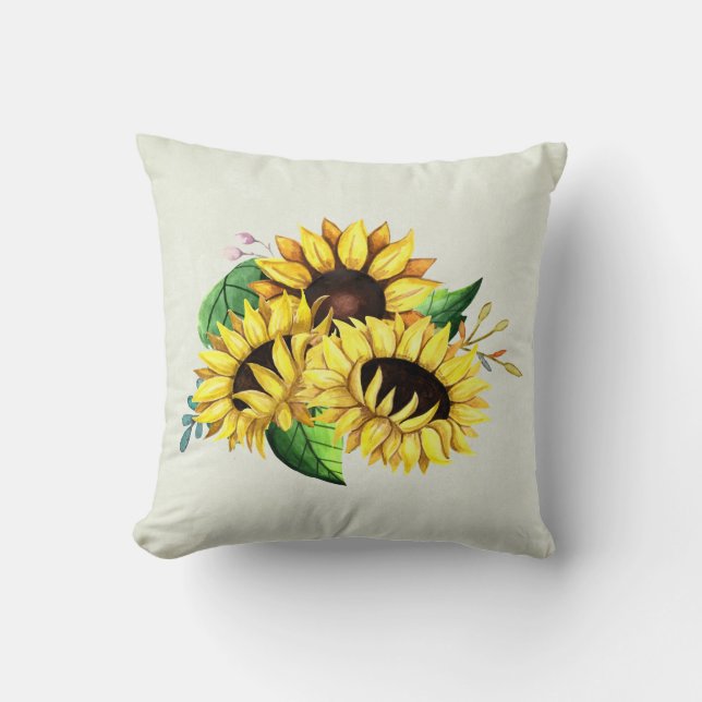 Yellow Sunflower Bouquet in Watercolor Throw Pillow (Front)