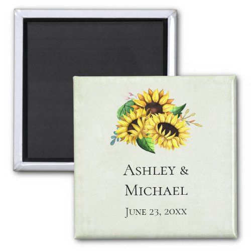 Yellow Sunflower Bouquet in Watercolor Wedding Magnet