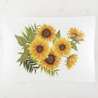 Yellow Sunflower Bouquet Transparent Glass Platter Trinket Tray