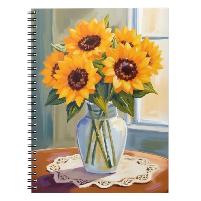 Yellow Sunflower Bouquet Watercolor Floral Notebook (Front)