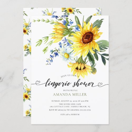 Yellow Sunflower Bridal Lingerie Shower Invitation