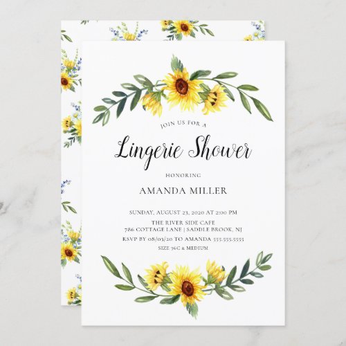 Yellow Sunflower Bridal Lingerie Shower Invitation