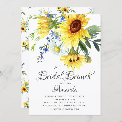 Yellow Sunflower Bridal Shower Brunch Invitation
