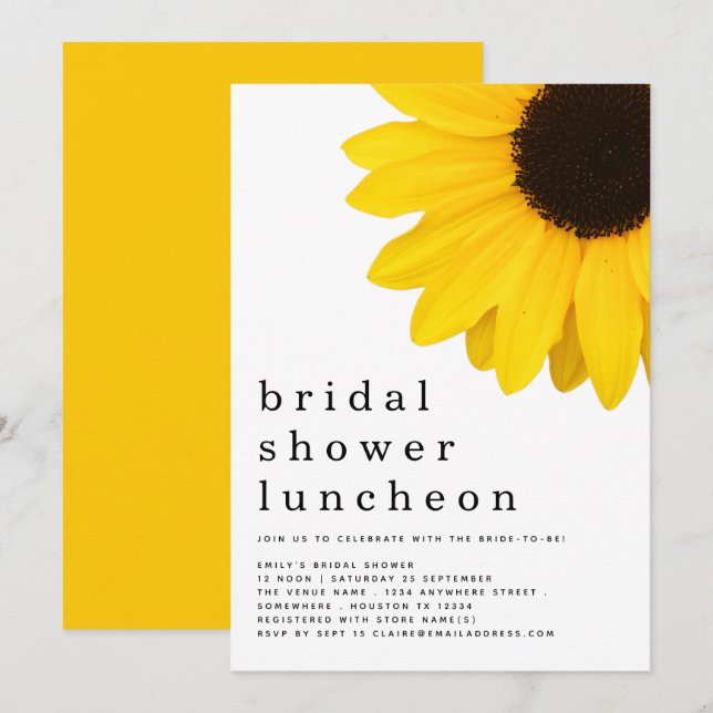 Yellow Sunflower Bridal Shower Luncheon Invitation (Front/Back)