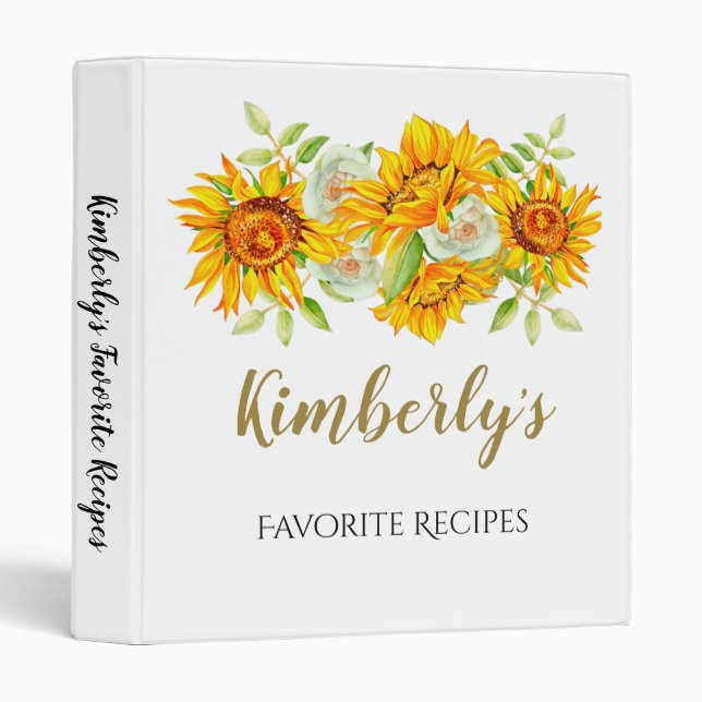 Yellow Sunflower Bridal Shower Recipe Binder (Front/Spine)