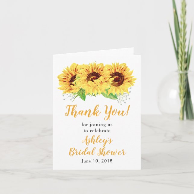 Yellow Sunflower Bridal Shower Thank You (Front)
