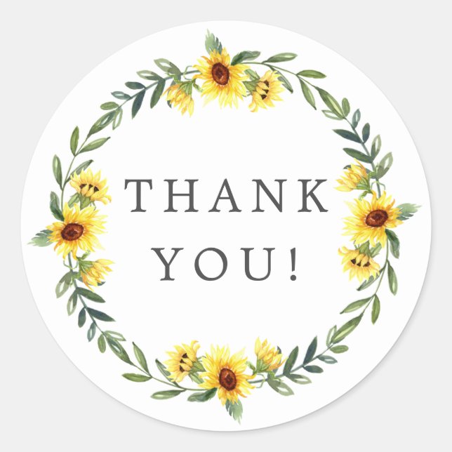 Yellow Sunflower Bridal Shower Thank You Favor Classic Round Sticker (Front)