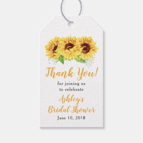 Yellow Sunflower Bridal Shower Thank You Gift Tags