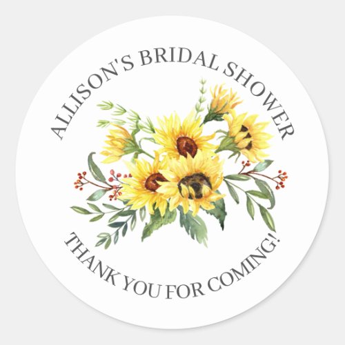 Yellow Sunflower Bridal Shower Thank You Shower Classic Round Sticker