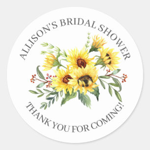 Yellow Sunflower Bridal Shower Thank You Shower Classic Round Sticker
