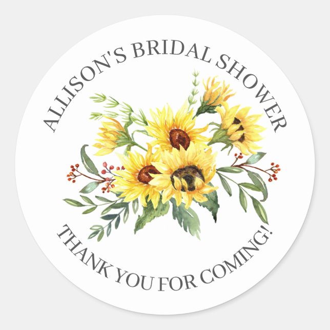 Yellow Sunflower Bridal Shower Thank You Shower Classic Round Sticker (Front)