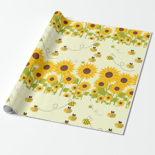 yellow sunflower bumble bee pattern wrapping paper