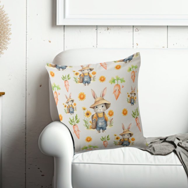 Yellow Sunflower Bunny Spring Throw Pillow (Creator Uploaded)