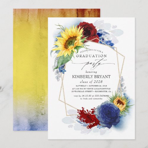 Yellow Sunflower Burgundy Navy Blue Graduation
