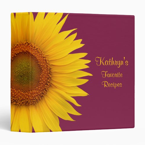 Yellow Sunflower Burgundy Recipe Binder