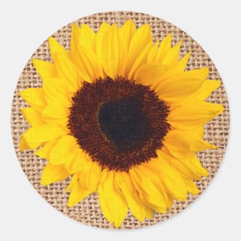 Yellow Sunflower Burlap Sticker Envelope Seal by PrettyPatternsGifts at Zazzle