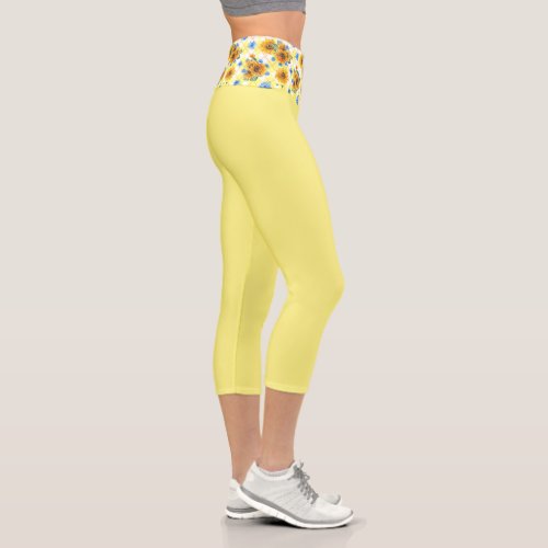 Yellow Sunflower Capri Leggings