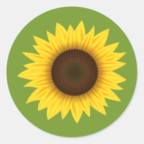 Yellow Sunflower Cartoon Illustration On Green Classic Round Sticker