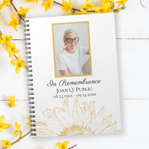 Yellow Sunflower Celebration of Life Funeral   Notebook
