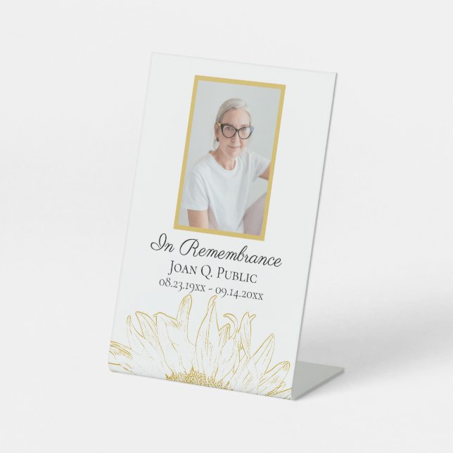 Yellow Sunflower Celebration of Life Funeral Pedestal Sign (Front)