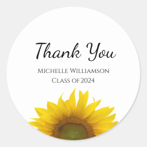 Yellow Sunflower Class of 2024 Graduate Thank You Classic Round Sticker