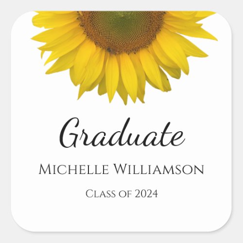 Yellow Sunflower Class of 2024 Graduation  Square Sticker