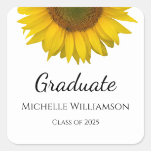 Yellow Sunflower Class of 2025 Graduation Square Sticker