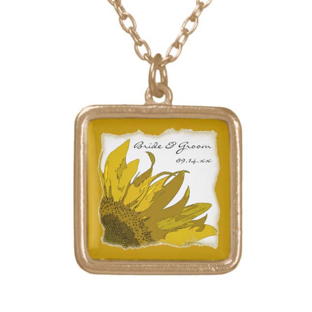 Yellow Sunflower Corner Wedding Gold Plated Necklace (Front)