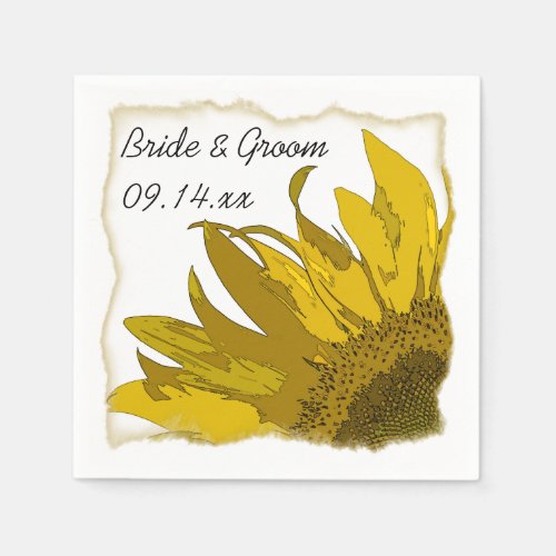 Yellow Sunflower Corner Wedding Paper Napkins