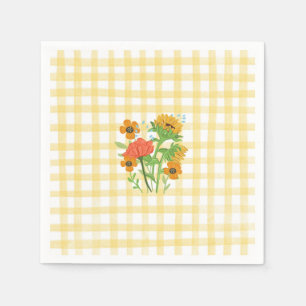 Yellow Sunflower Country Gingham Party Paper Napkins