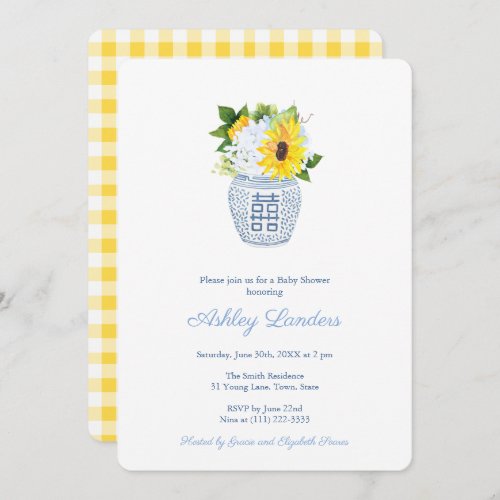 Yellow Sunflower Country Kitchen Baby Shower Party Invitation