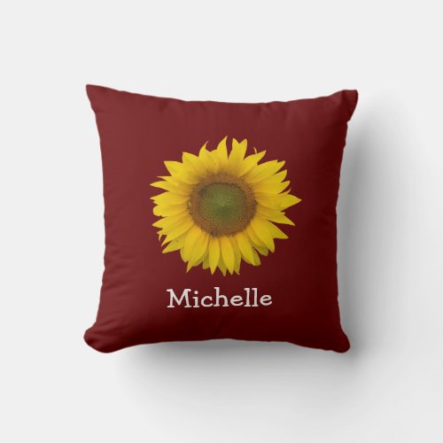 Yellow Sunflower Country Red Throw Pillow